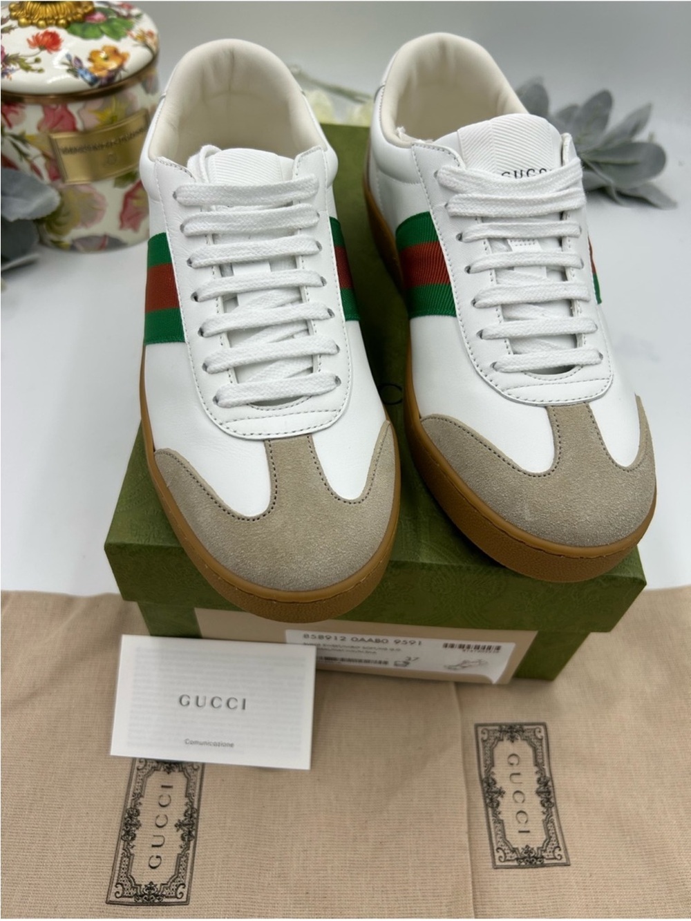 Women’s Gucci G 74 web striped suede/leather sneakers size 37 made in Italy - Picture 2 of 10